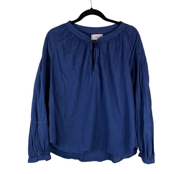 Xirena Ameli Keyhole Tie Neck Long Sleeve Hi-Low Blouse Navy Blue M - Picture 2 of 8